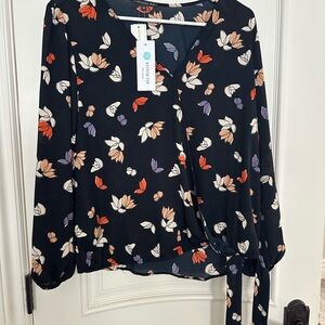 Women's Floral Wrap Top - Black